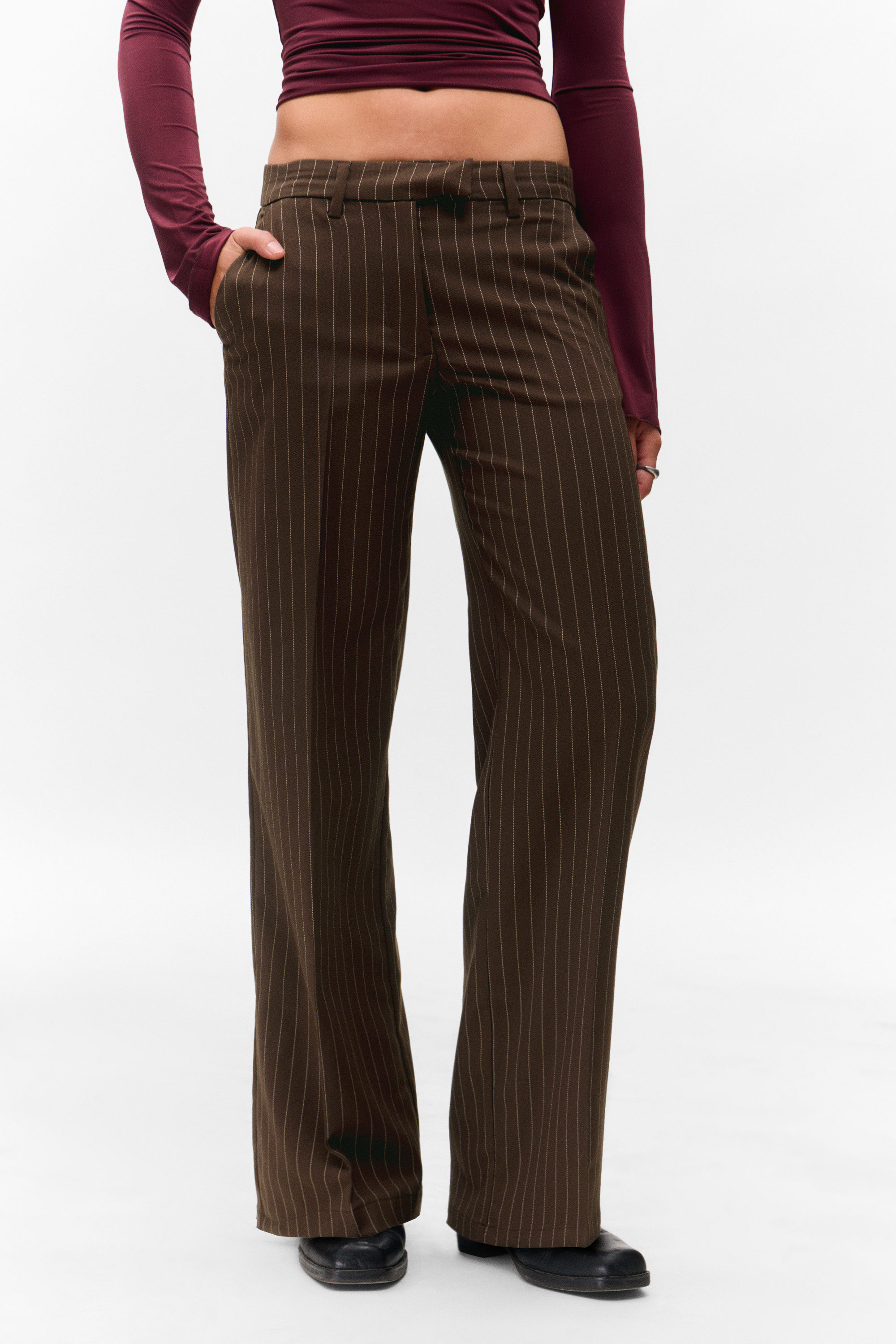 Brown Pinstripe - Low Rise Suiting Trousers - 2