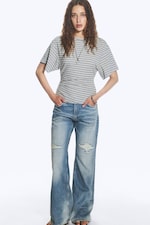 Light Dusty Grey Melange - DRAPED FITTED T-SHIRT - 1