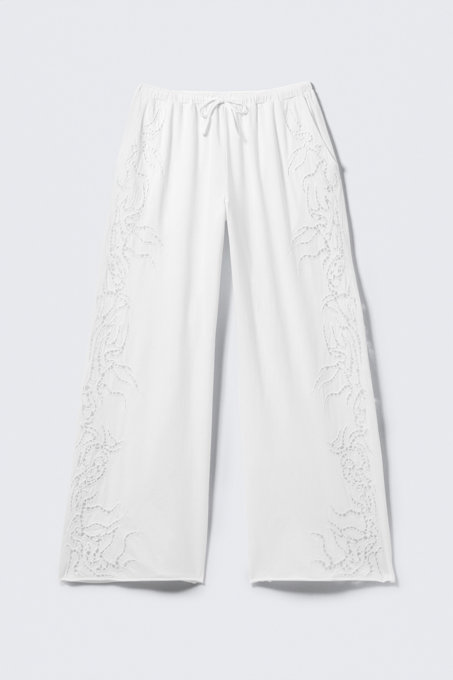 Pantalon Loose Fit avec broderie anglaise - Blanc/Gris foncé - 2