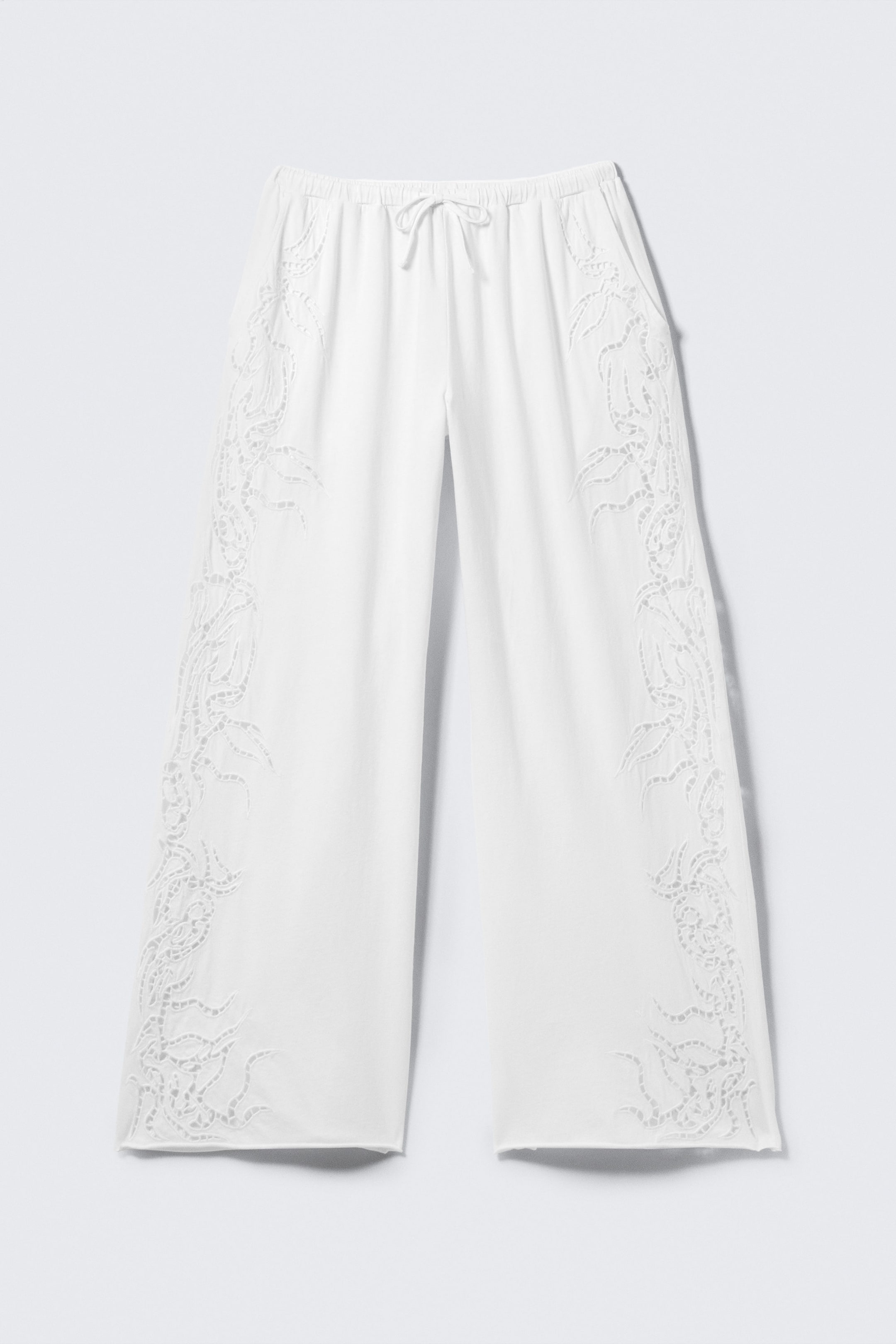 White - Broderie Anglaise Loose Fit Trousers - 0