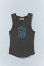 Washed Black - Tight Rhinestone Mini Tank Top - 0