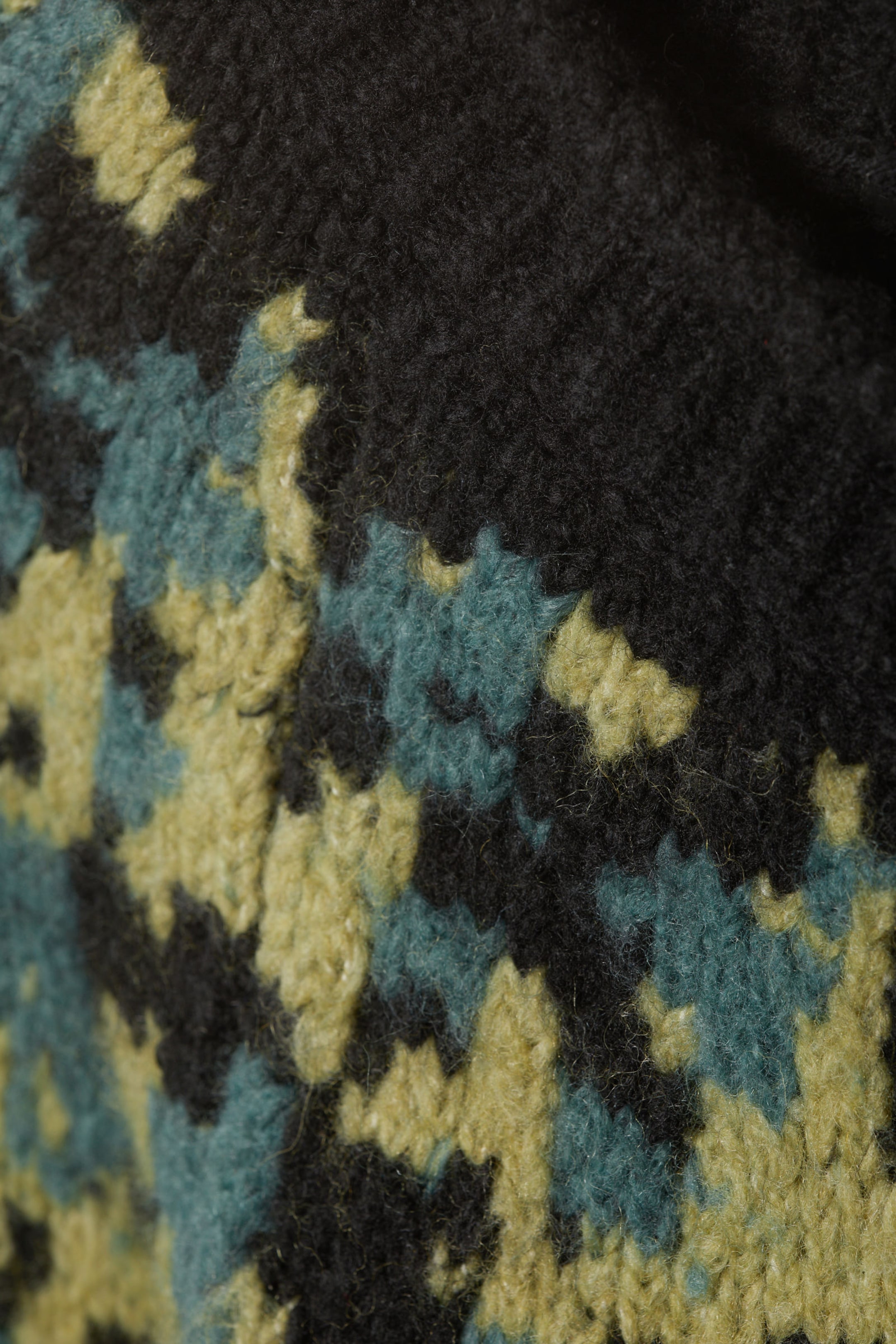 Black - Petrol/Yellow Pattern - Oversized Knitted Wool-Blend Raglan Sweater - 2