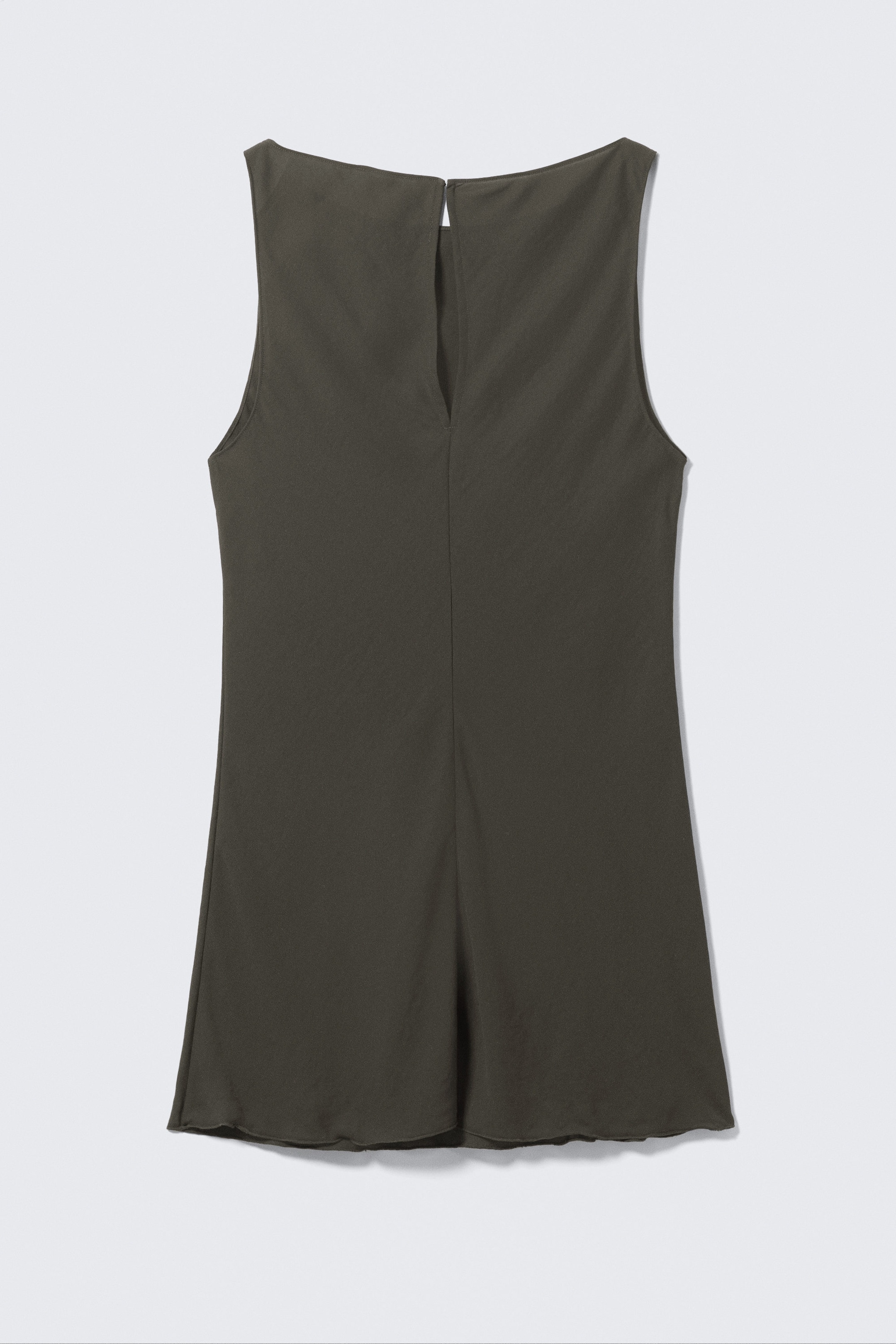 Dark Grey - Sheer Sleeveless Boat-Neck Mini Dress - 4