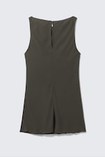 Dark Grey - Sheer Sleeveless Boat-Neck Mini Dress - 4