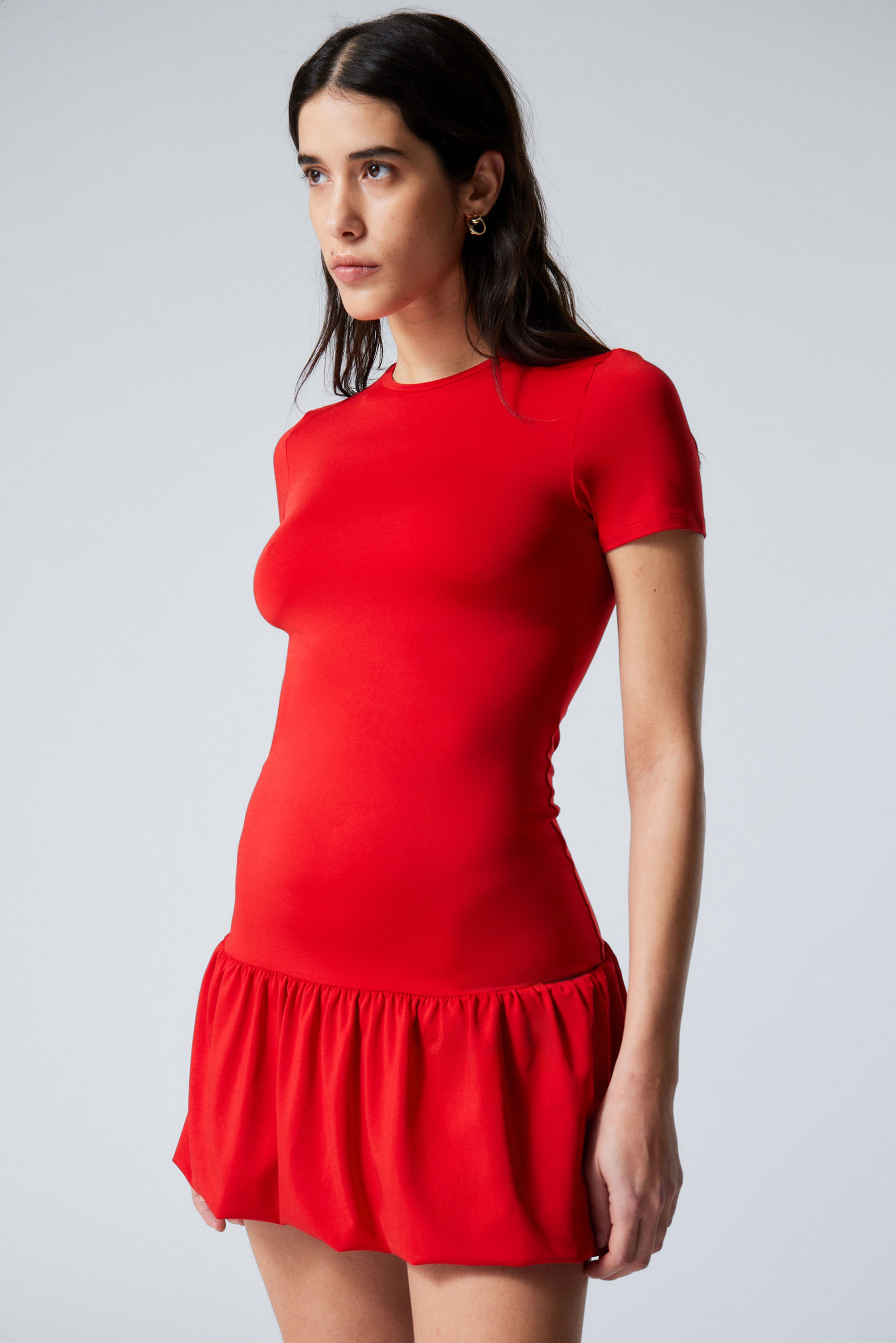 Red - Mini Balloon T-shirt Dress - 1