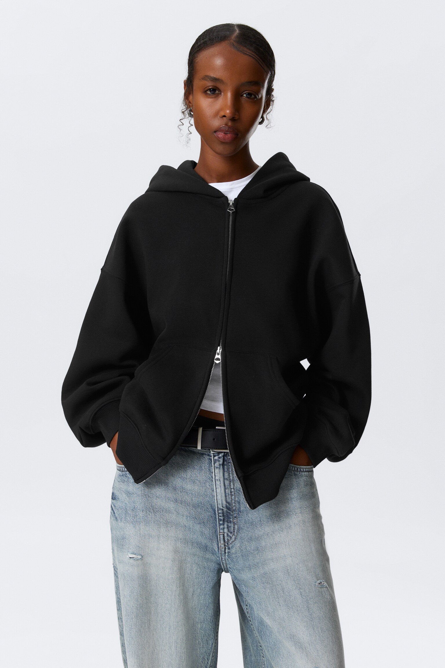 Oversized hoodie van zware kwaliteit met rits - Zwart/Marineblauw/Grijs gemêleerd