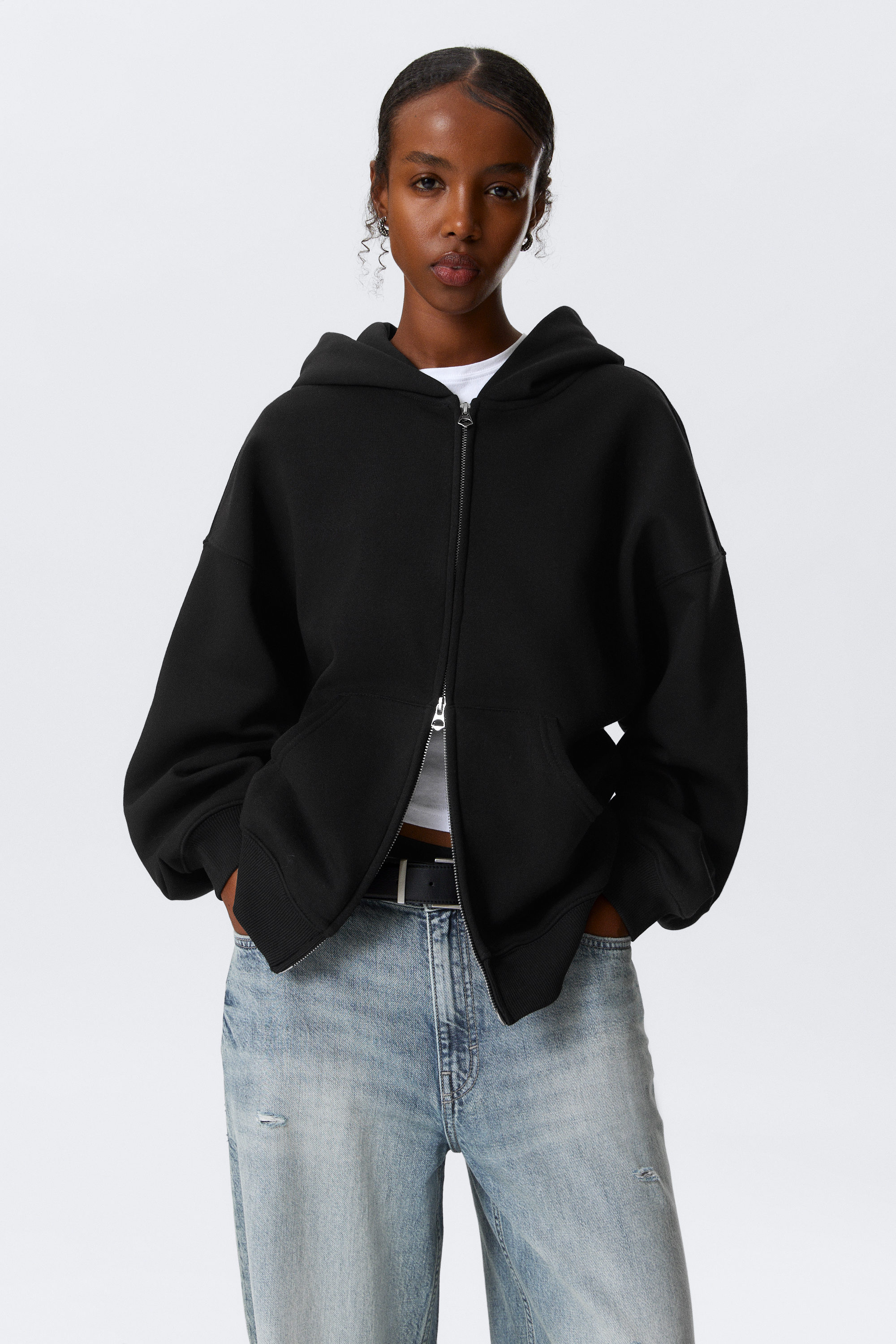 Black - Oversized Heavyweight Zip Hoodie - 1