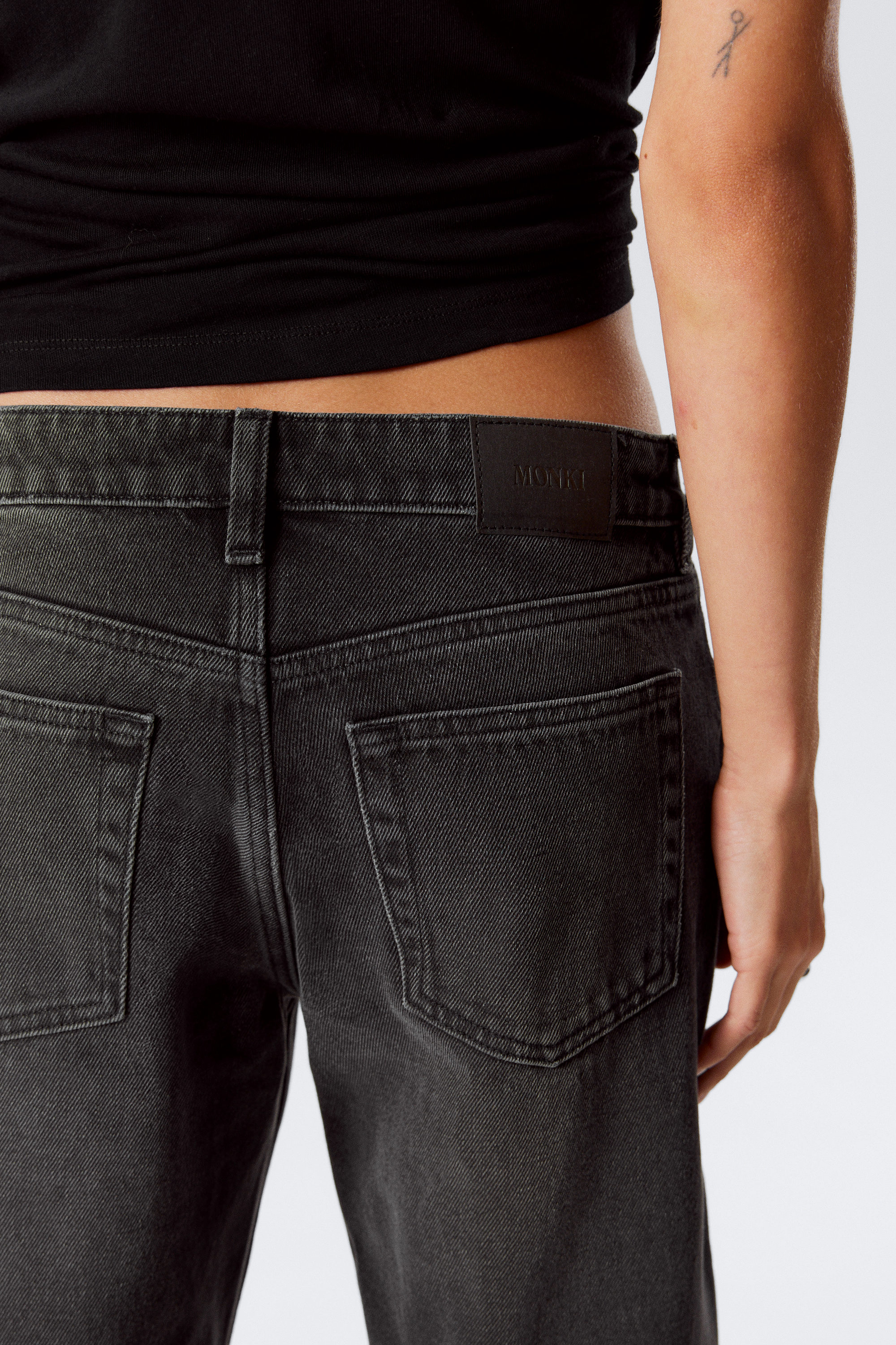 Washed Black - Imoo Low Rise Loose Wide Leg Jeans - 3