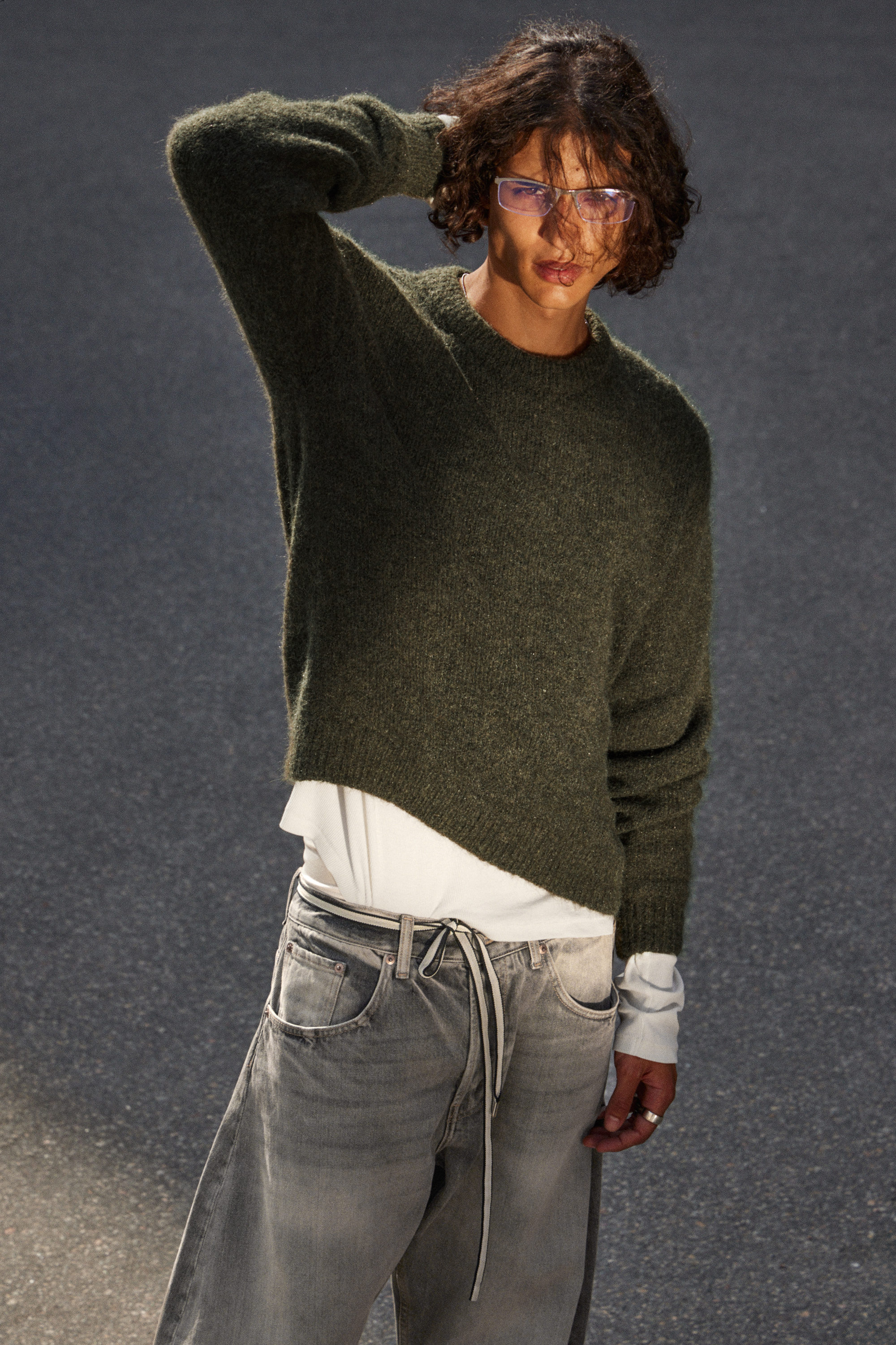 Dunkelgrün - Strickpullover aus einer Wollmischung - 1