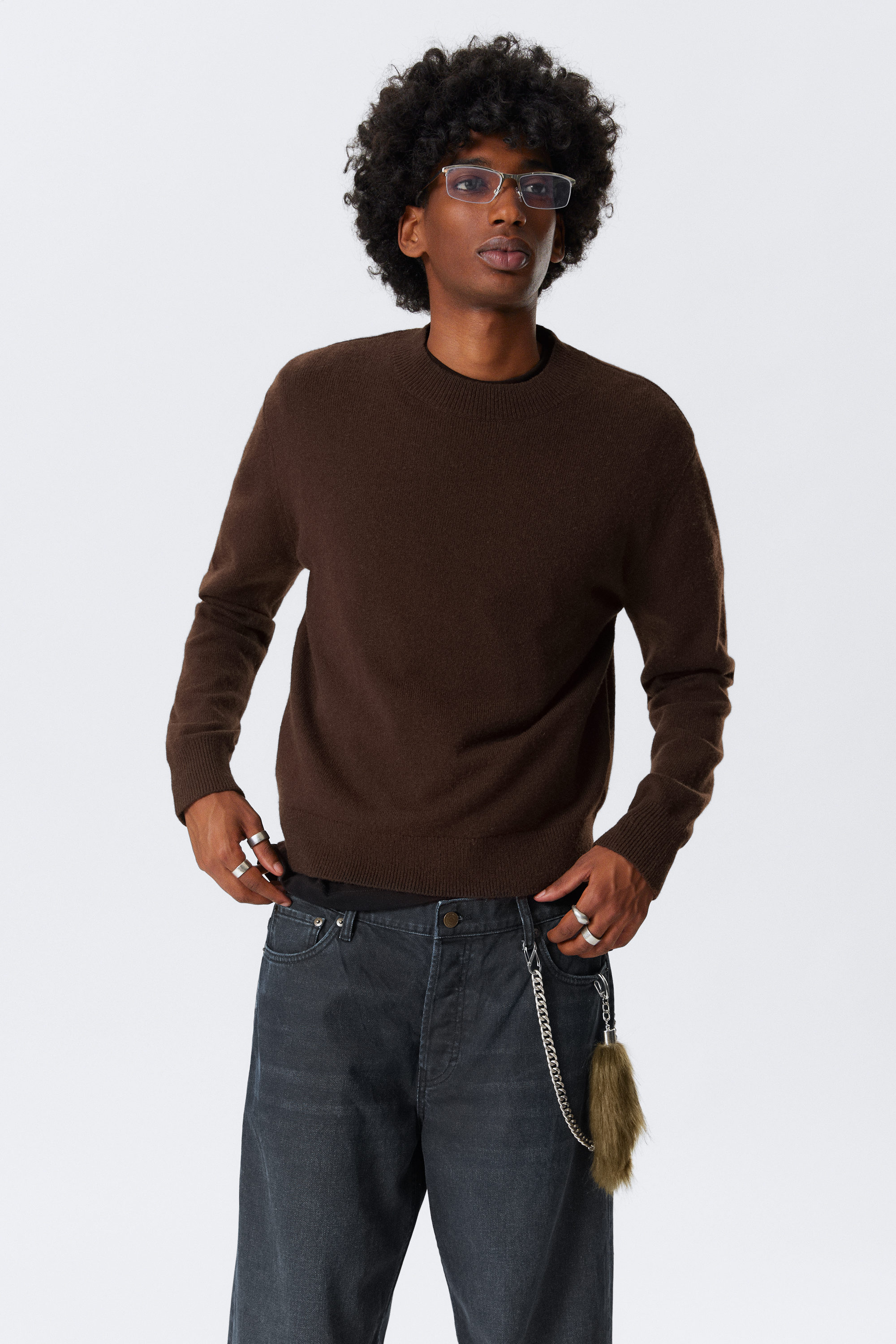 Dark Brown - Regular Fit Wool-Blend Crew-Neck Sweater - 1
