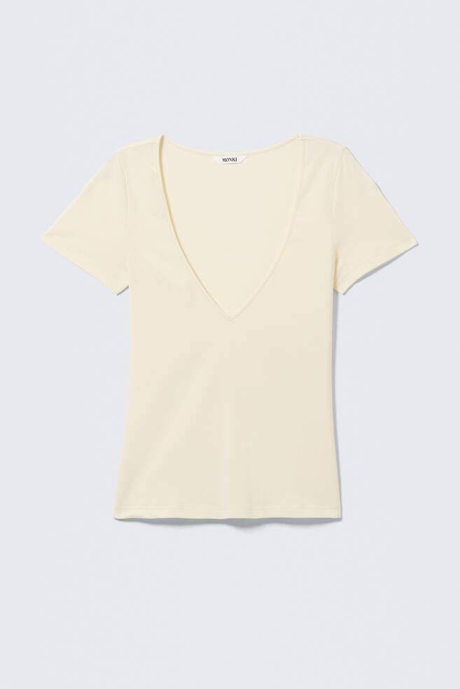 Slim Deep V-neck T-shirt - Cream/Dusty Pink - 1