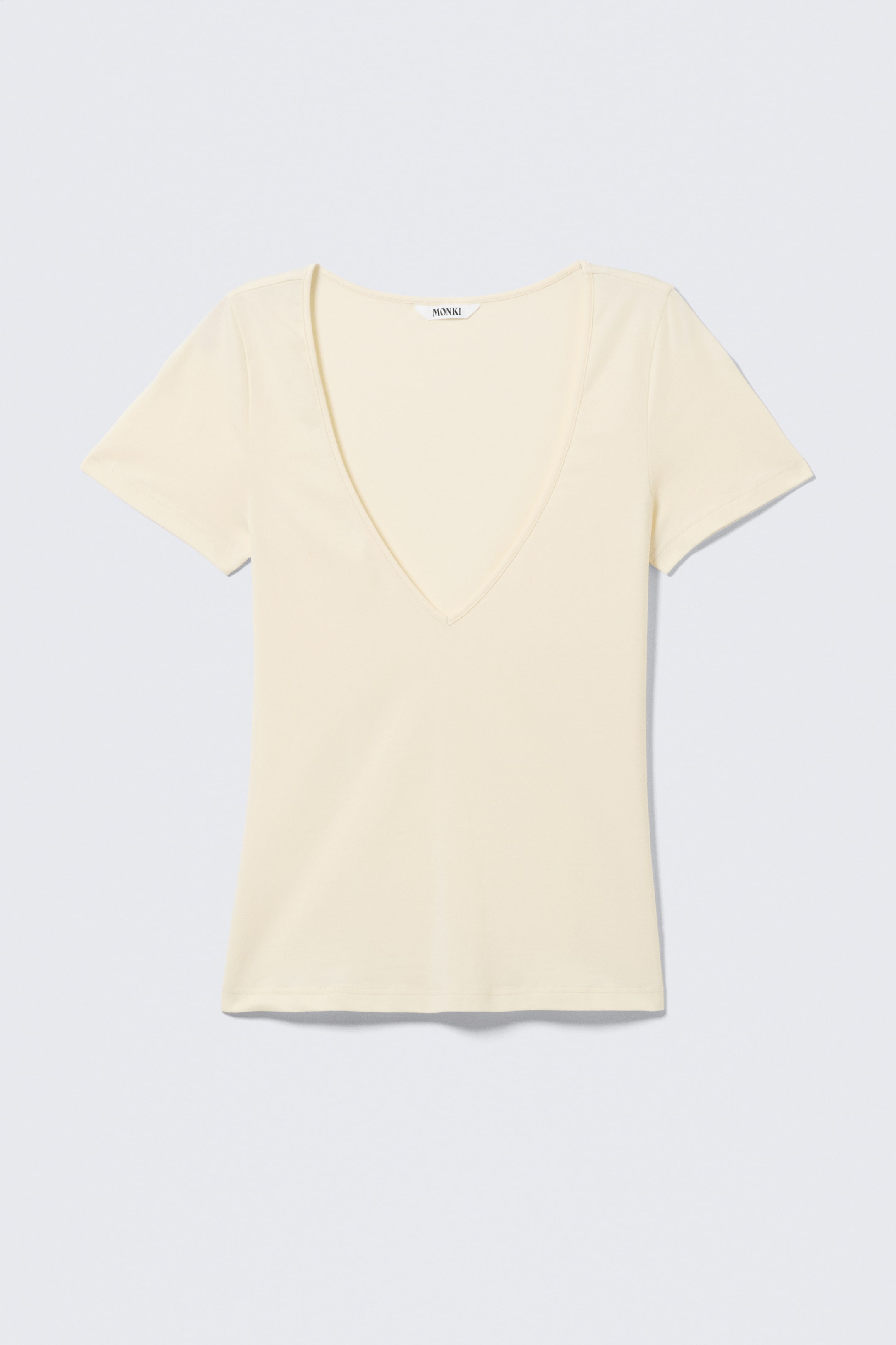 Visualizza l'immagine ingrandita: Schmales T-Shirt mit tiefem V-Ausschnitt - Cremefarben - DONNA | H&M CH 1