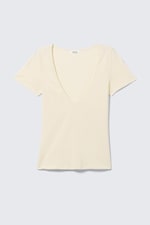 Cream - Slim Deep V-neck T-shirt - 0