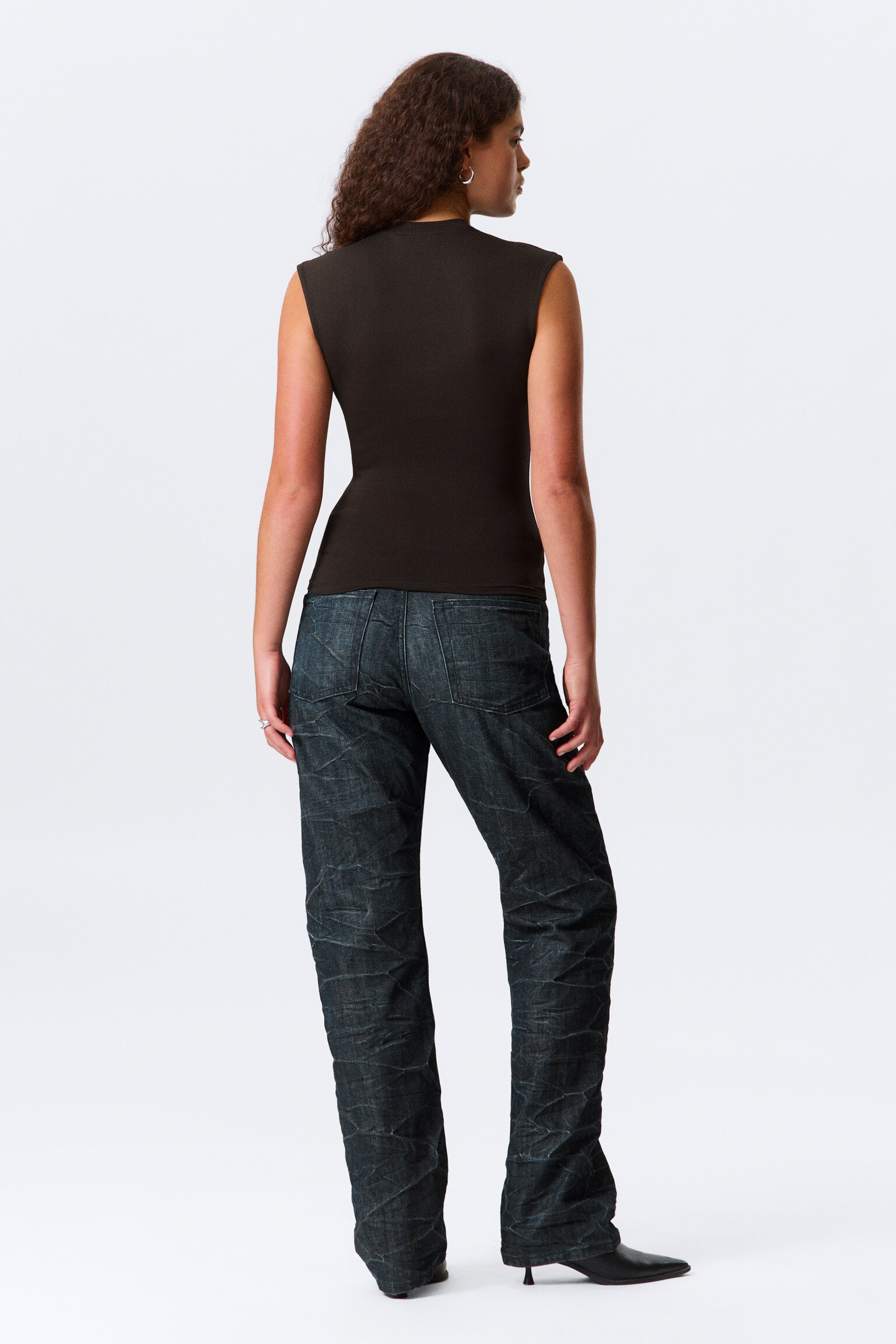 Sleeveless Button-up Top - Dark Brown/Black/White/Dark Mole - 3