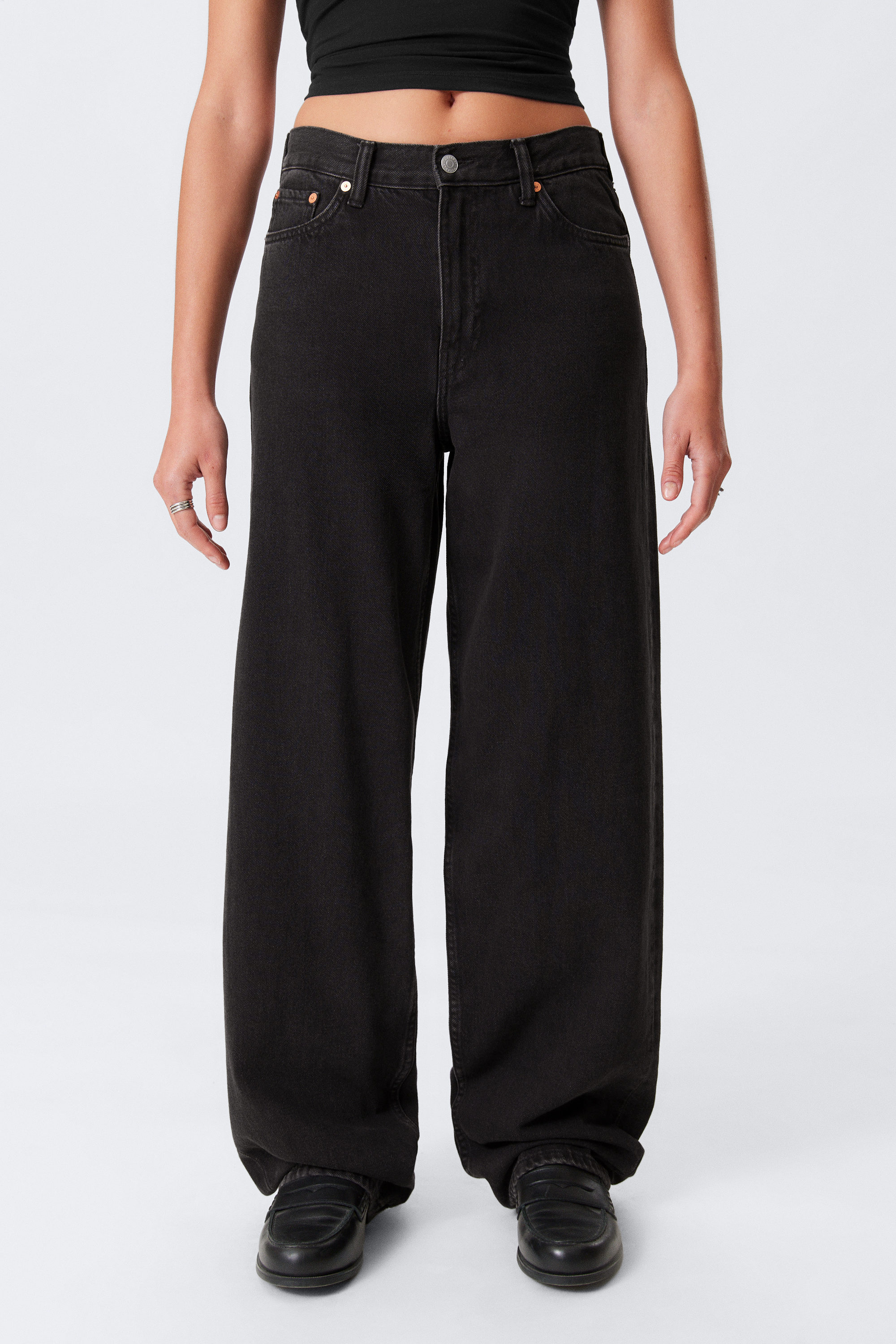 Ink Black - Black - Rail Mid Rise Loose Wide Leg Jeans - 2