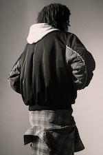 Dark Navy Blue - Loose Hooded Bomber Jacket - 7