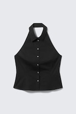 Black - Sleeveless Halterneck Shirt Top - 0