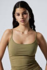Khaki Green - Fitted Strappy Scoop Neck Singlet - 0