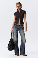 Striped Black - Fitted Short-Sleeved Zip Top - 1