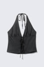 Dark Grey - Tie-Front Halterneck Top - 4