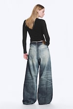 Laser Board Blue - Medium Blue - Solar Loose Wide Leg Unisex Jeans - 3