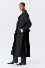 Black - Oversized Double-Breasted Canvas Trench Coat - 2