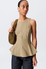 Beige - Fitted Nylon Peplum Top - 0