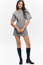 Grey Melange - Studs - Studded Mini Scuba Tee Dress - 0