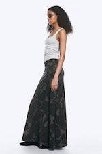 Khaki Green - Camouflage - Mid Rise Printed Maxi Skirt - 1