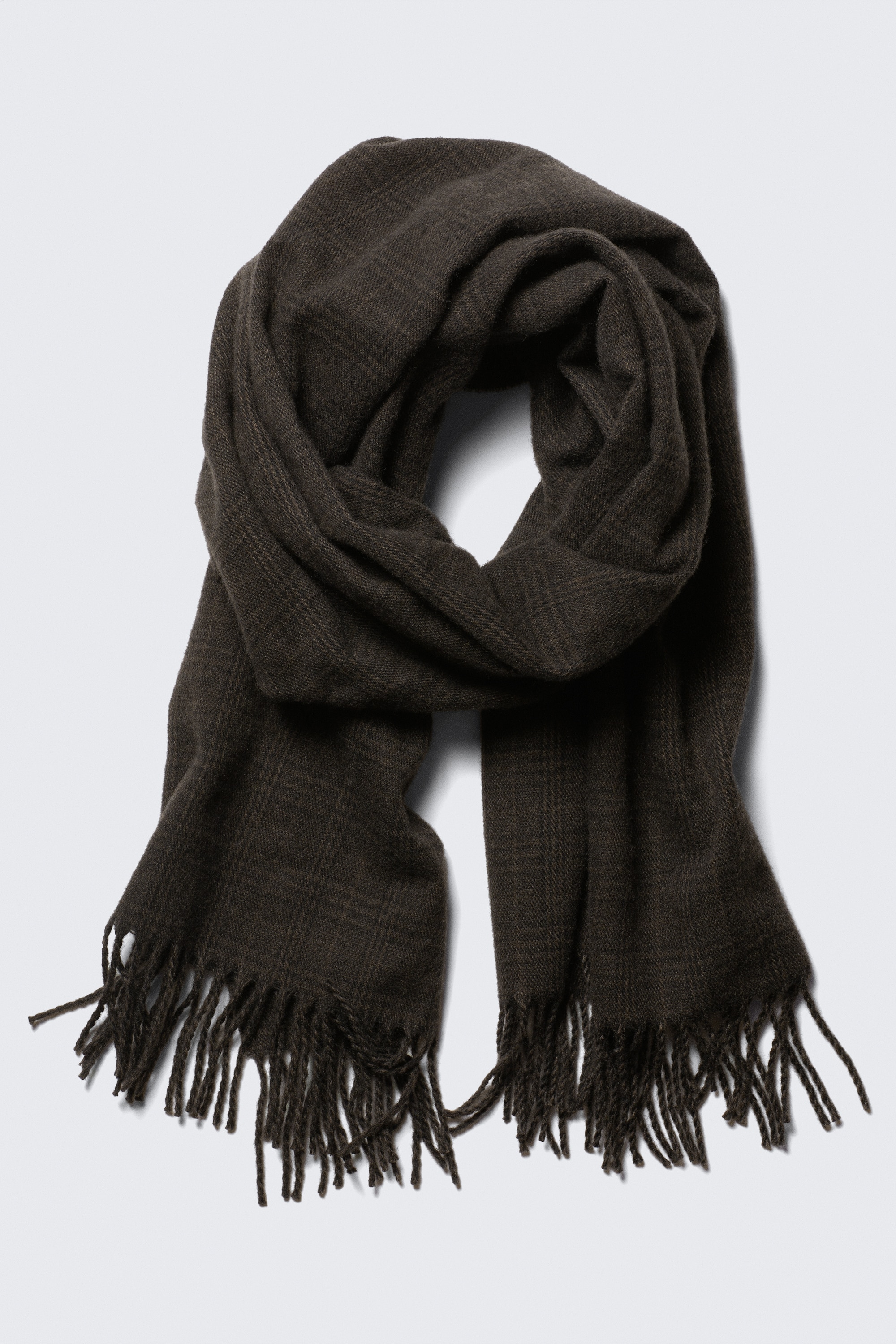 Écharpe à franges en laine mélangée - Carreaux gris foncés/Rouge foncé/Marron foncé