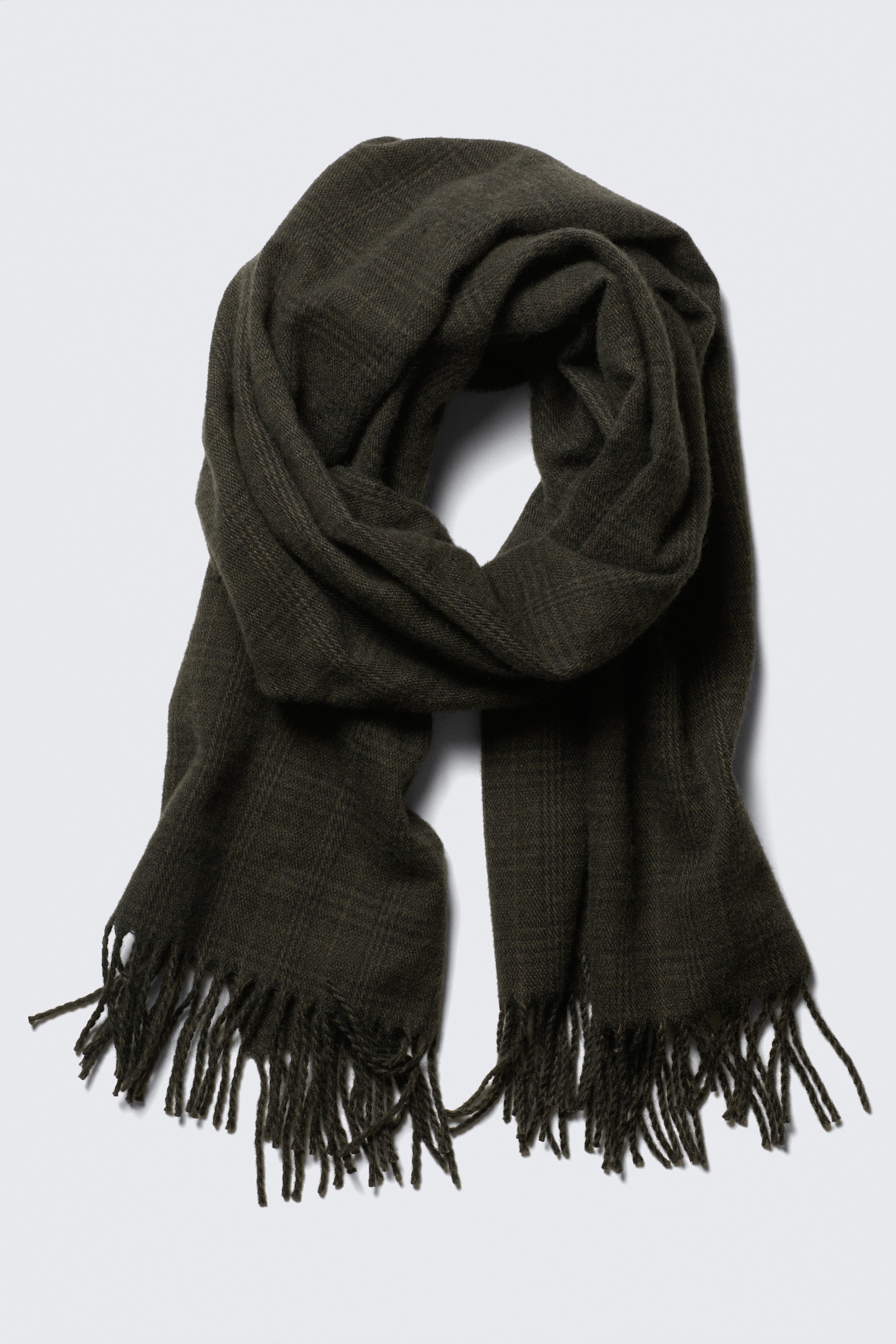 Wool Blend Fringe-Edge Blanket Scarf - Dark Grey Check/Dark Red Check/Dark Brown