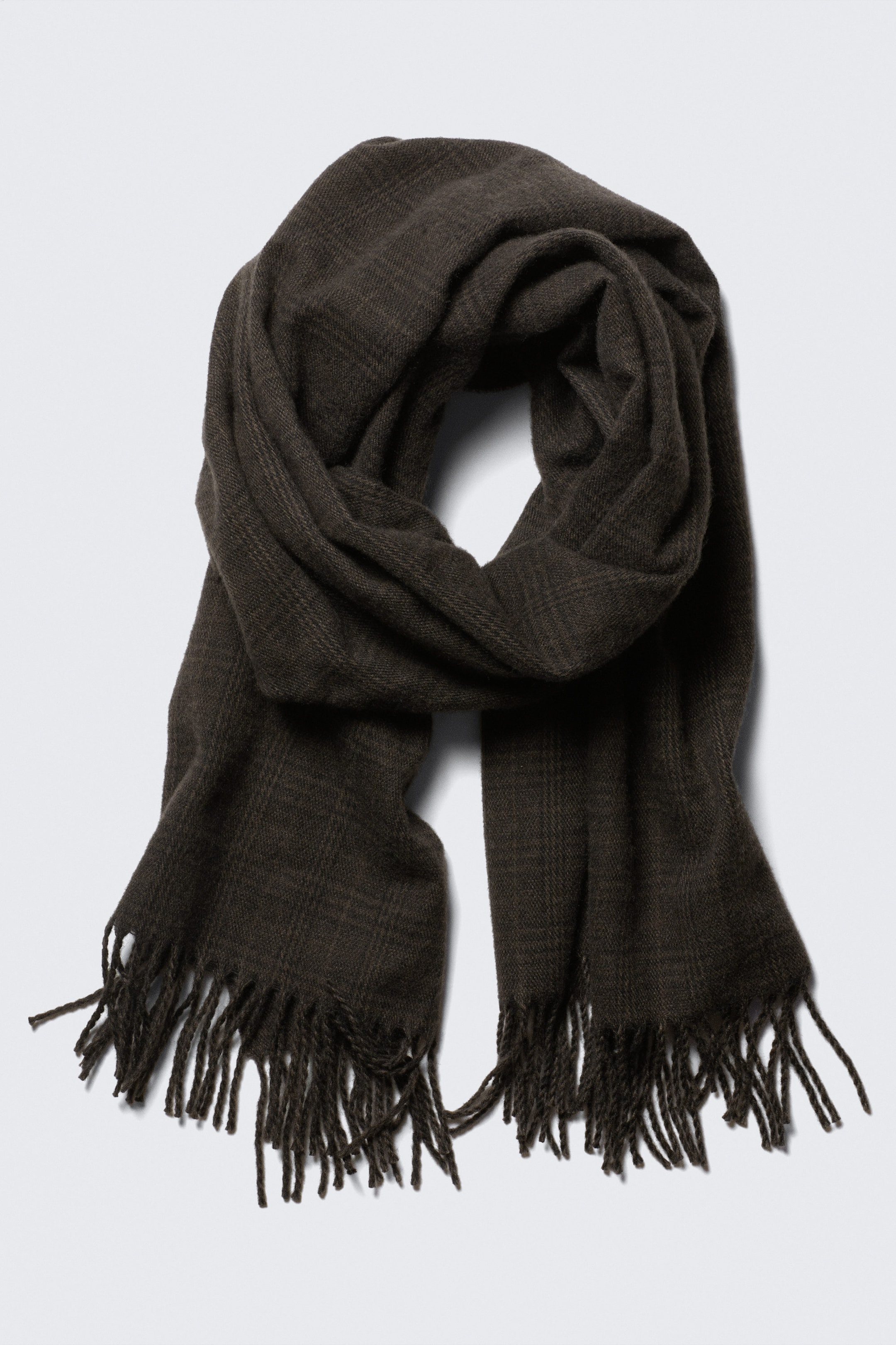 Mörkgrårutig - Halsduk i ullmix med fransar - 2