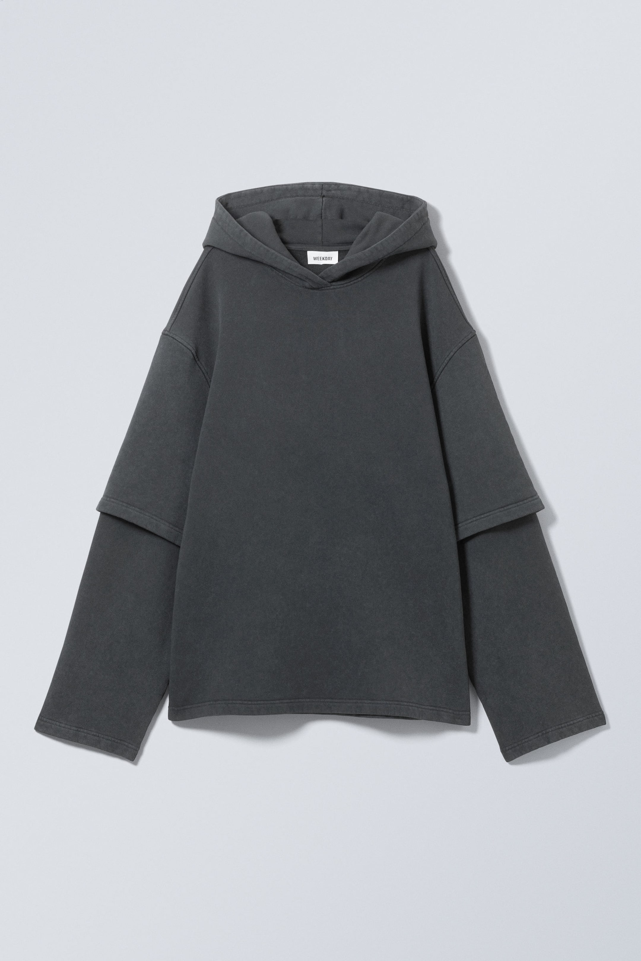 Tvättad svart - Oversized hoodie med dubbla ärmar - 0