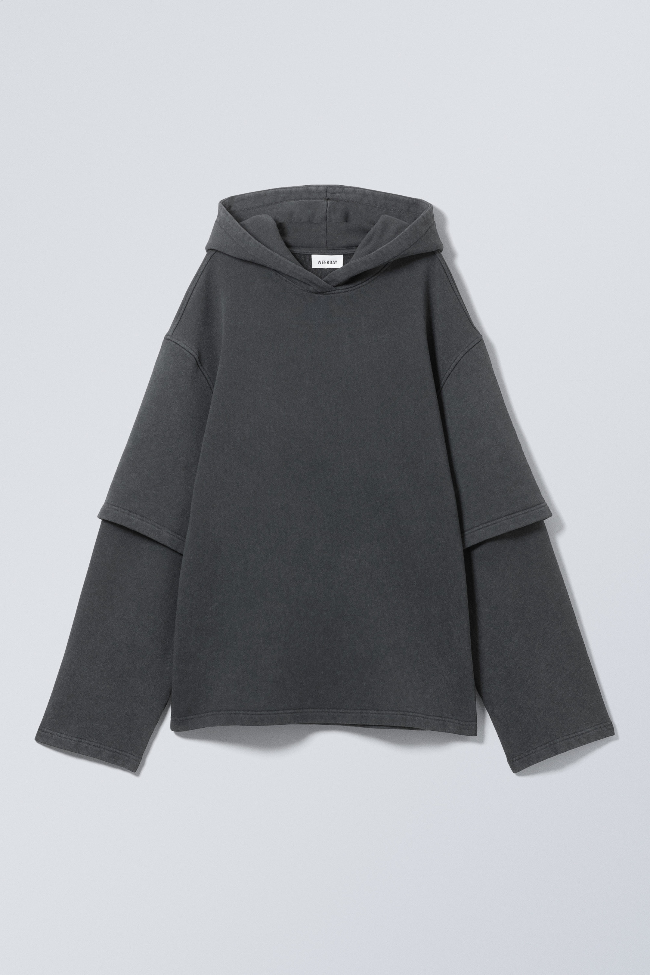 Verwaschenes Schwarz - Oversize-Kapuzenpullover mit doppelten Ärmeln - 0