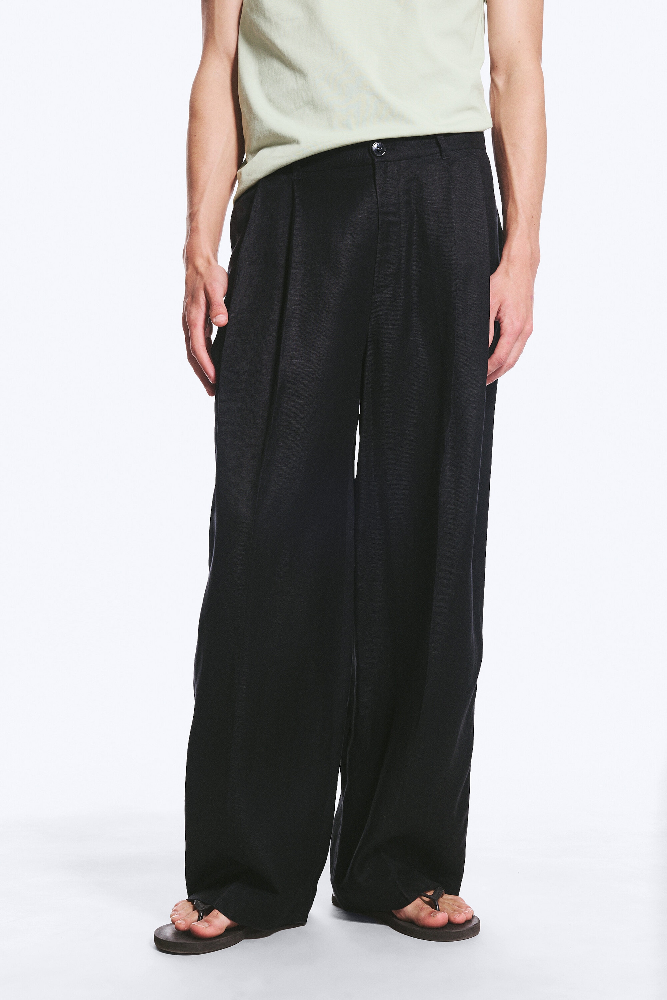 Black - Nate Baggy Linen Suit Trousers - 1