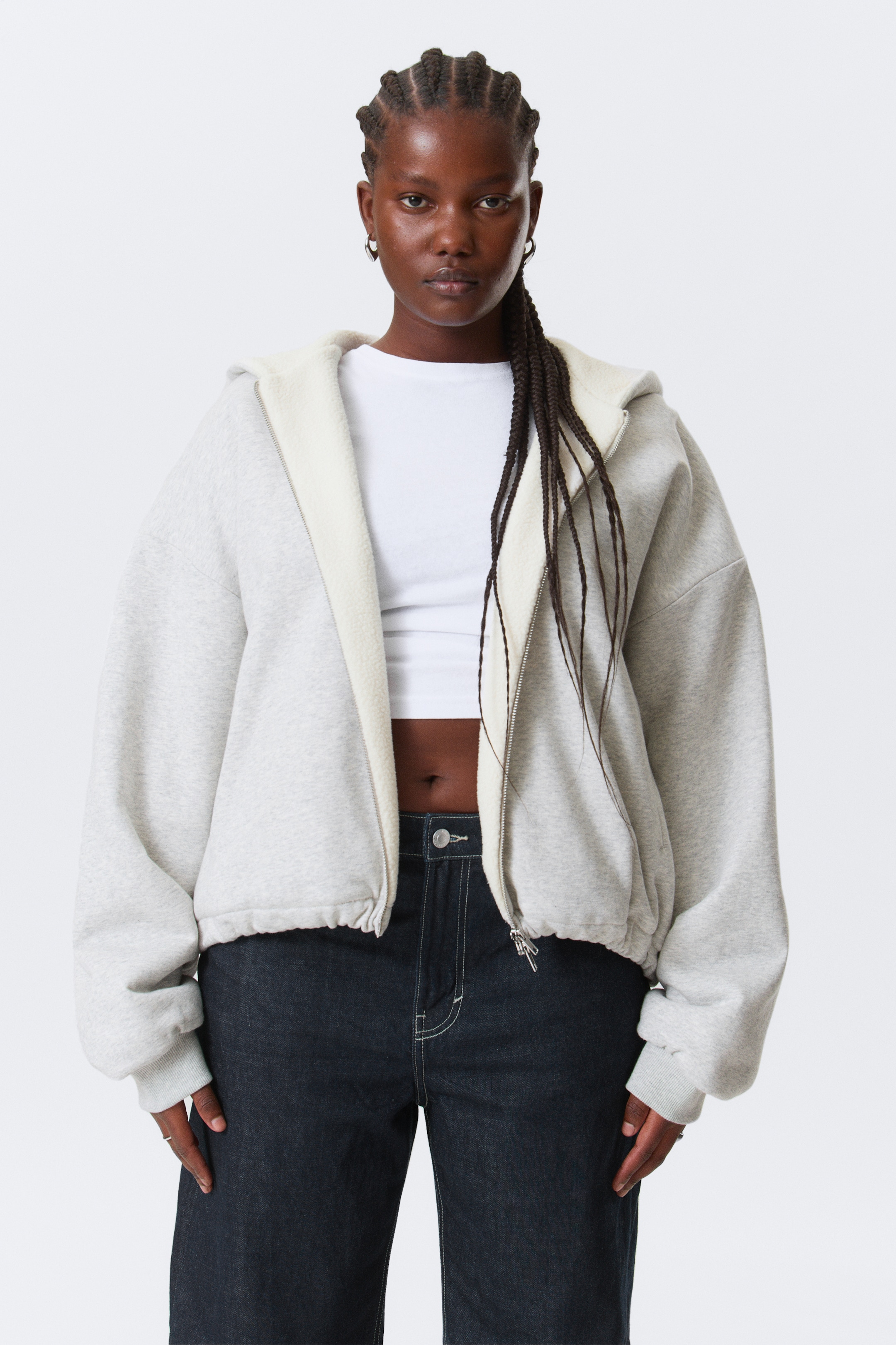 Größeres Bild ansehen: Oversized Zip-Hoodie aus Fleece - Grau meliert - Ladies | H&M DE 1