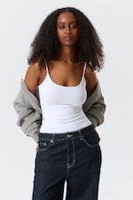 White - Fitted Strappy Scoop Neck Singlet - 0