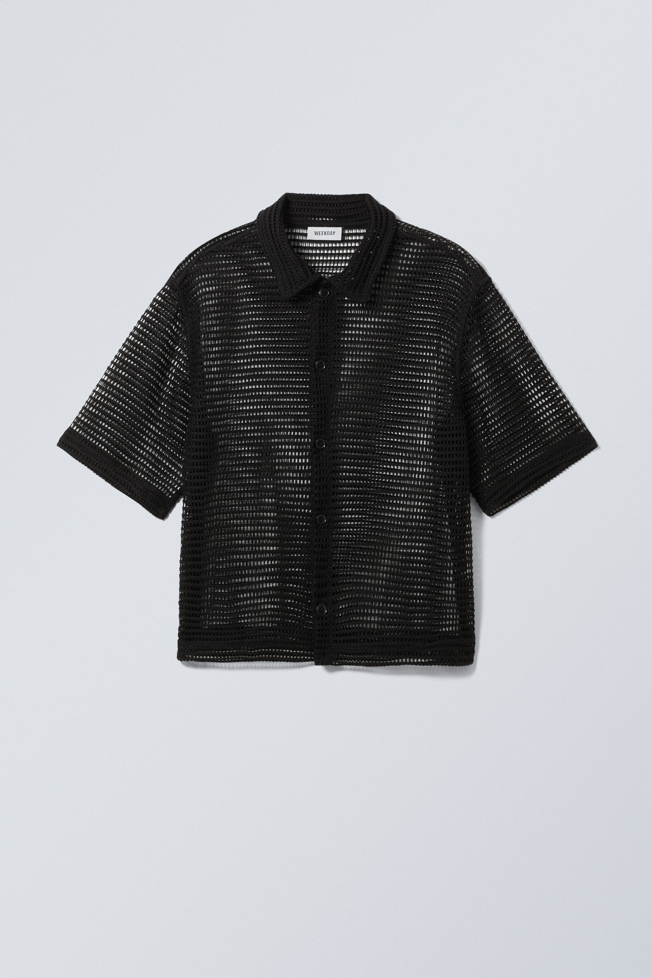 Black - Boxy Mesh Short Sleeve Shirt - 0