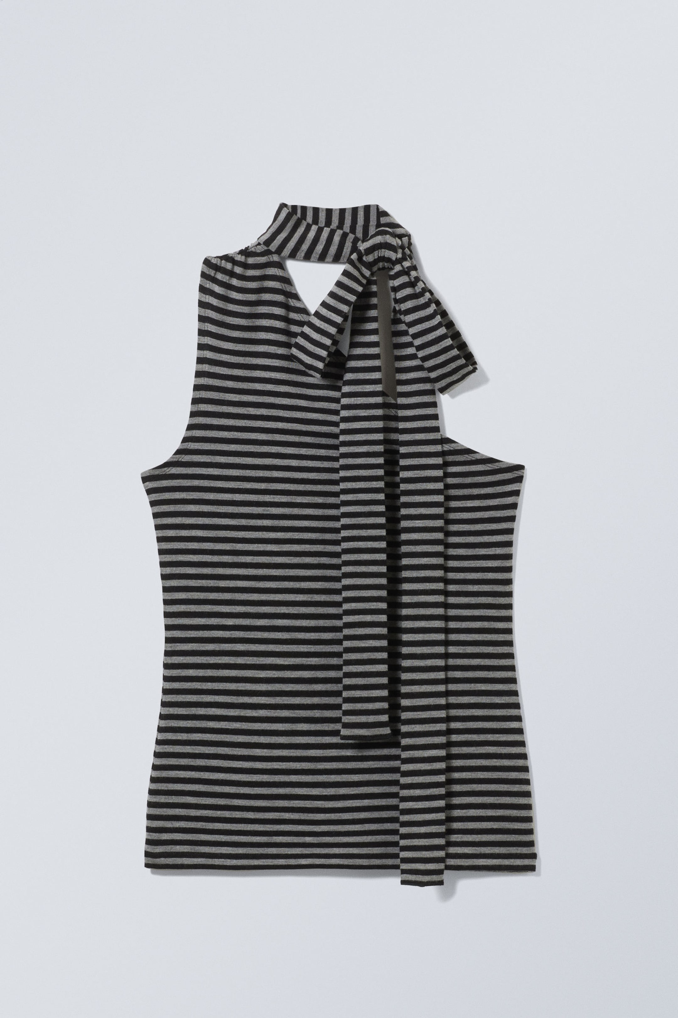 Striped Grey - Lyocell One-shoulder Tie Top - 5