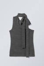 Striped Grey - Lyocell One-shoulder Tie Top - 5