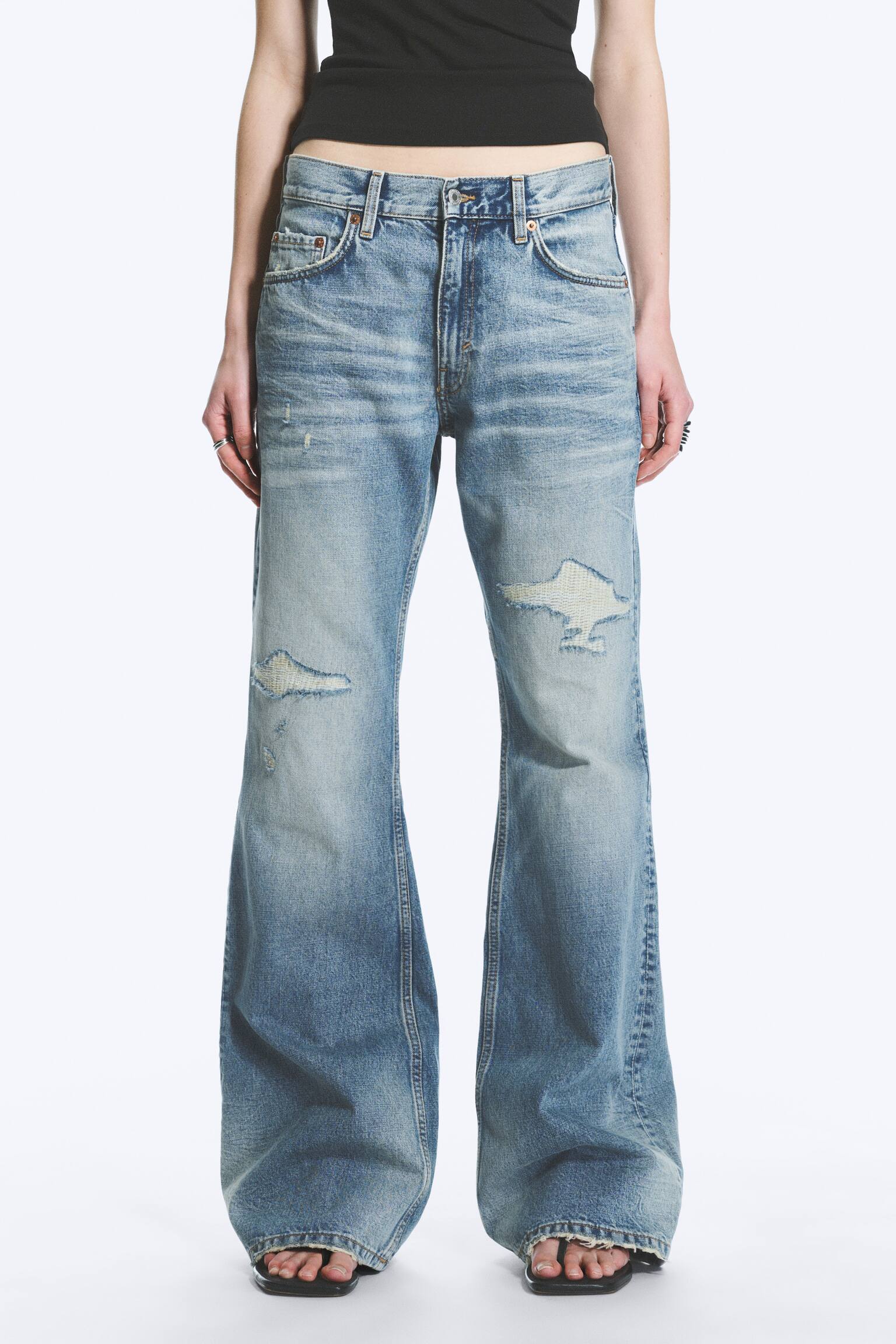 Matalavyötäröiset trumpettilahjefarkut Helix - Sky Worn – keskisininen - 5