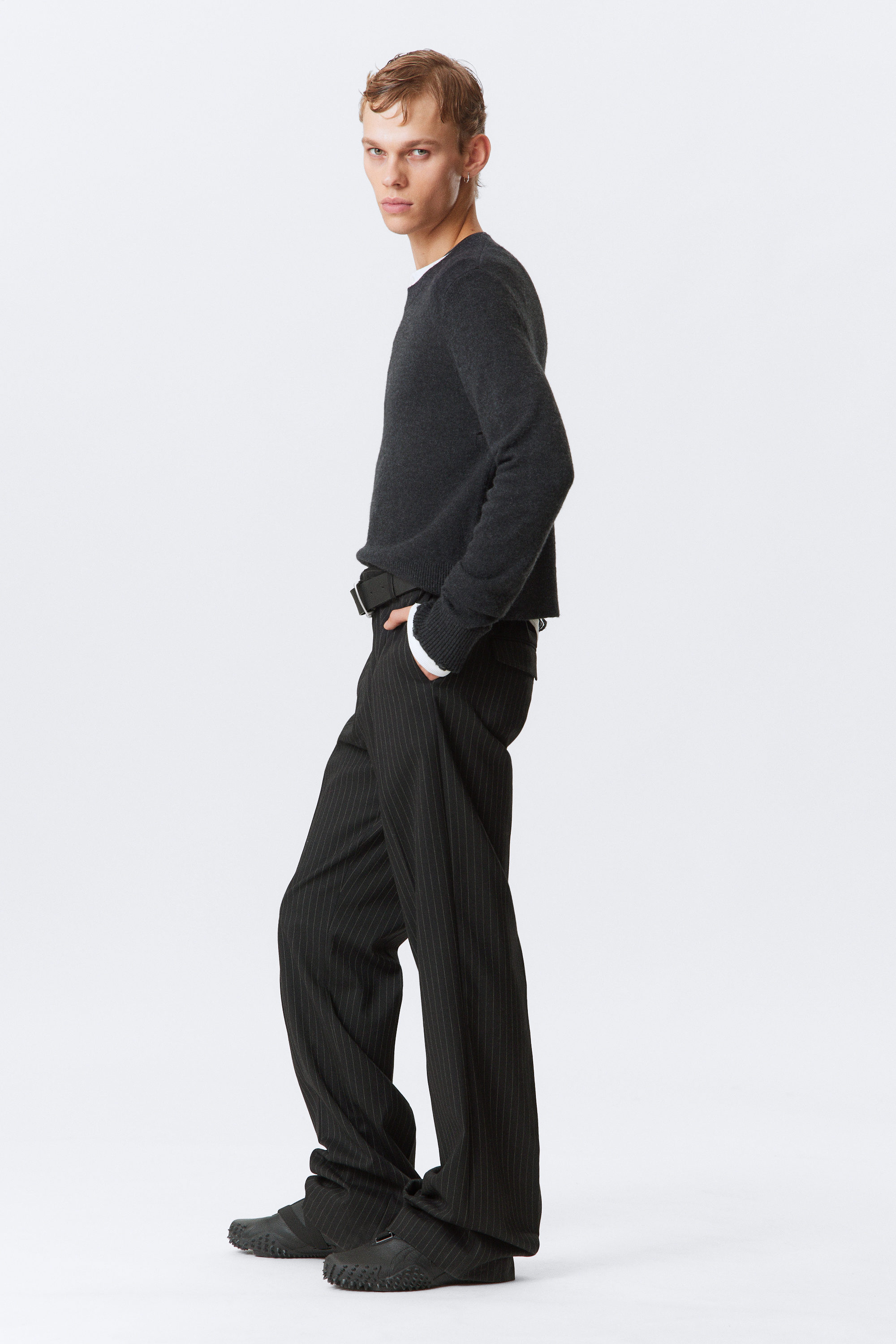 Black Pinstripe - Relaxed Pinstriped Suiting Trousers - 2