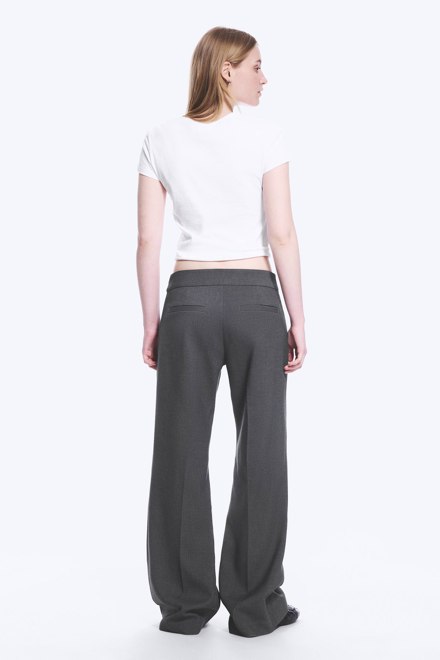 Ausgestellte Anzughose mit mittelhohem Bund - Dunkelgrau meliert/Schwarz - 5