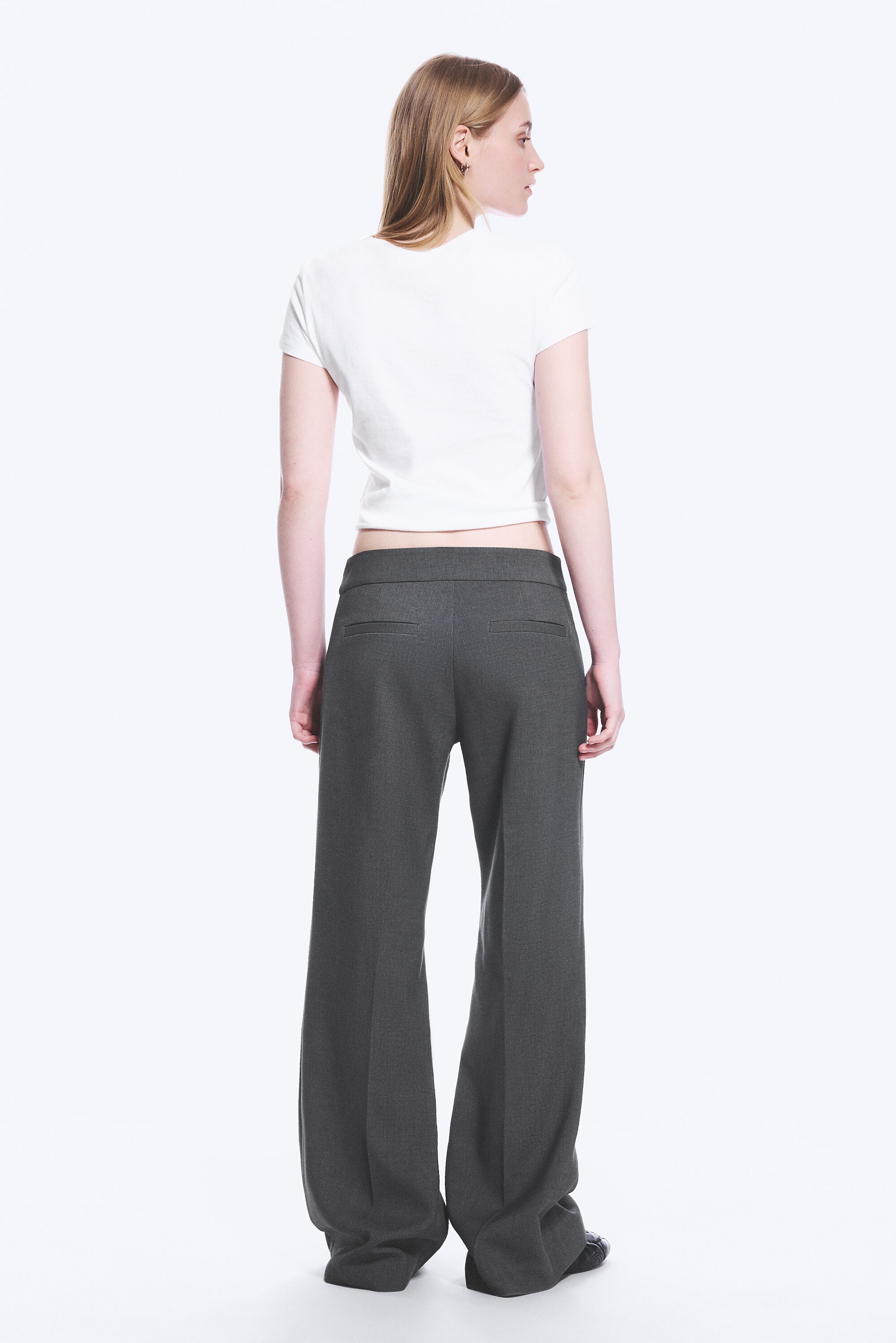 Dark Grey Melange - Mid Rise Flared Suiting Trousers - 3