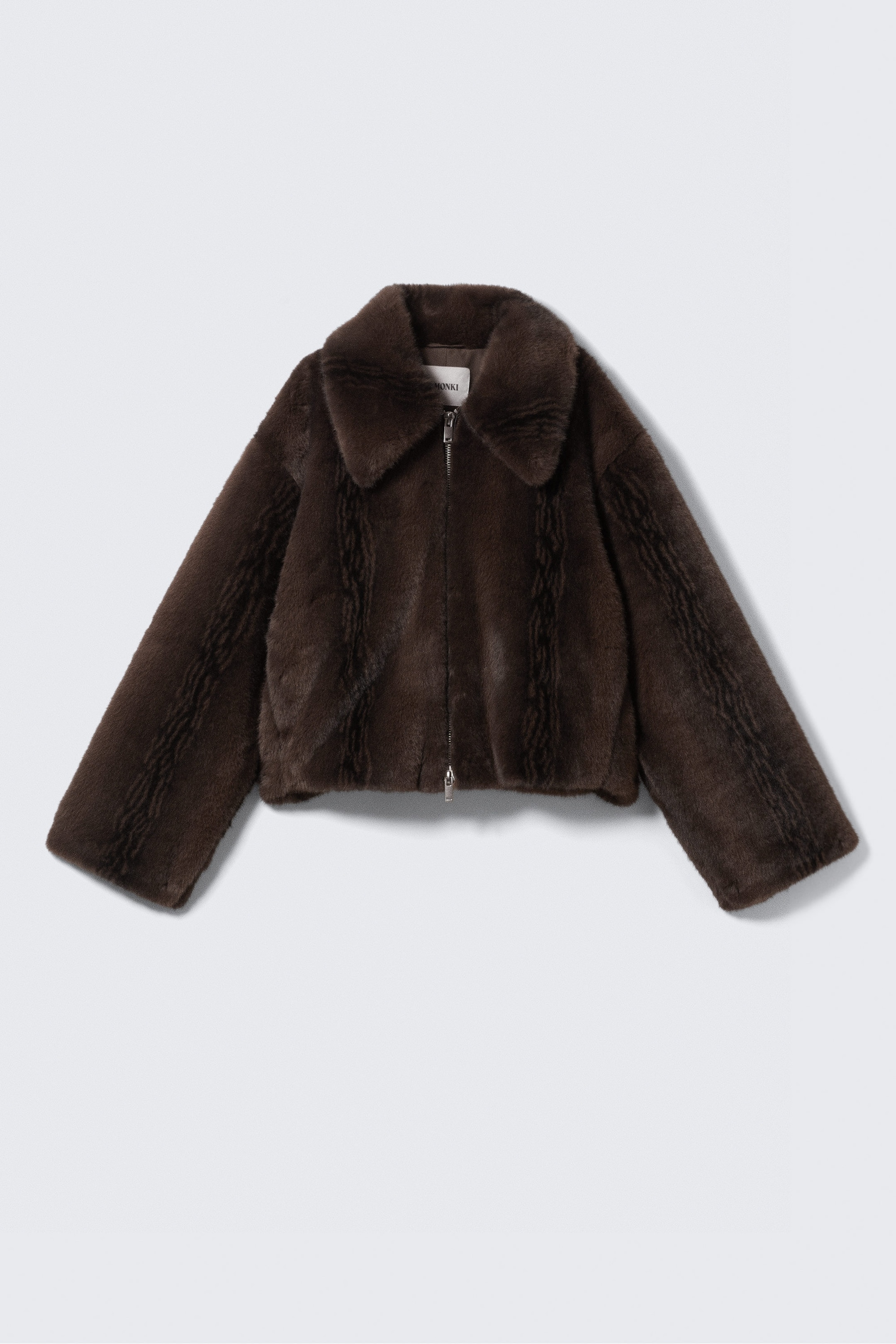 Dark Brown - Faux Fur Zip Jacket - 4