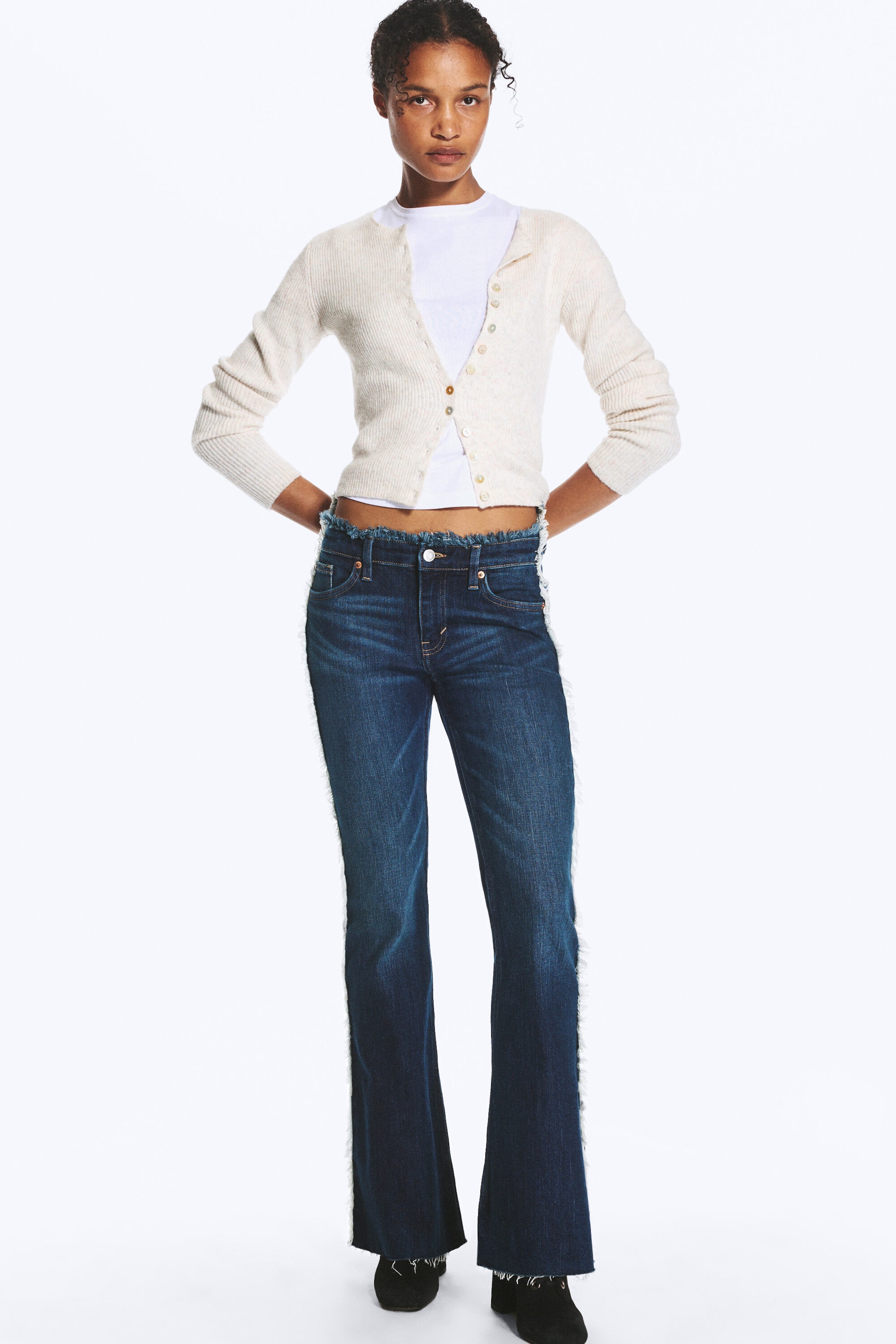 Summit Blue - Mørk blå - Katsumi lavt liv frynset utsvingte jeans - 2