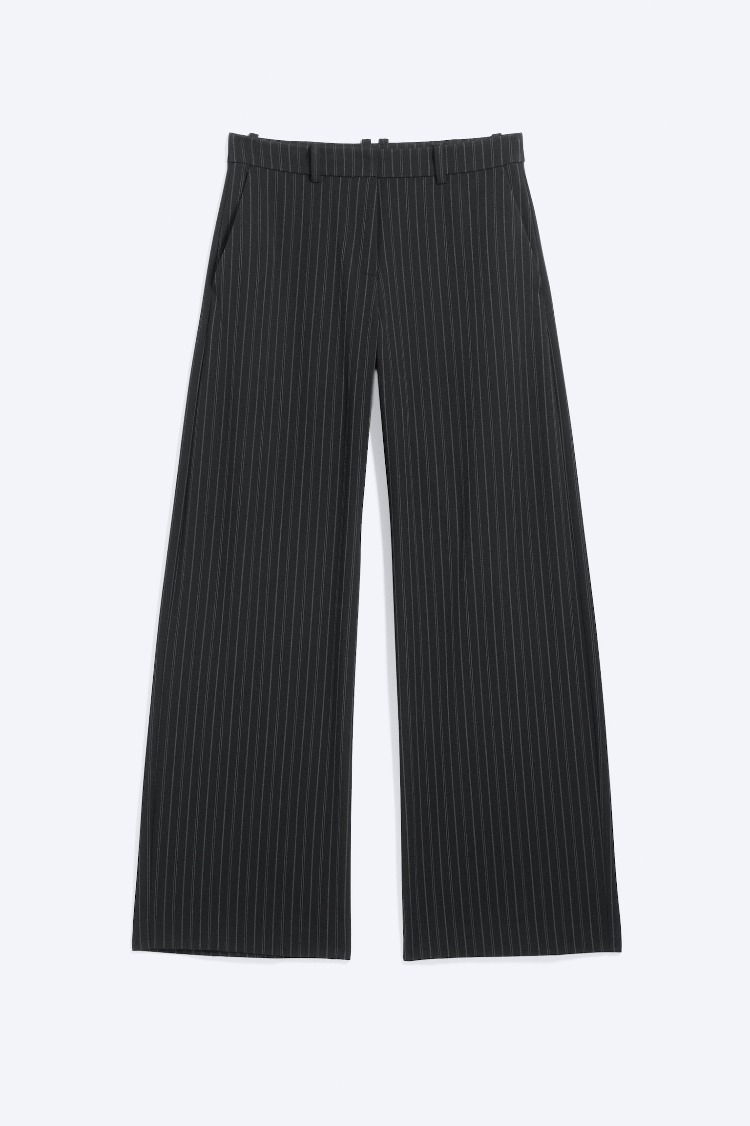 Low-Waisted Loose Fit Suit Trousers-Negru cu dungi fine - 2
