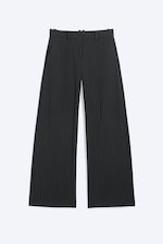 Pinstriped Black - Low-Waisted Loose Fit Suit Trousers - 0