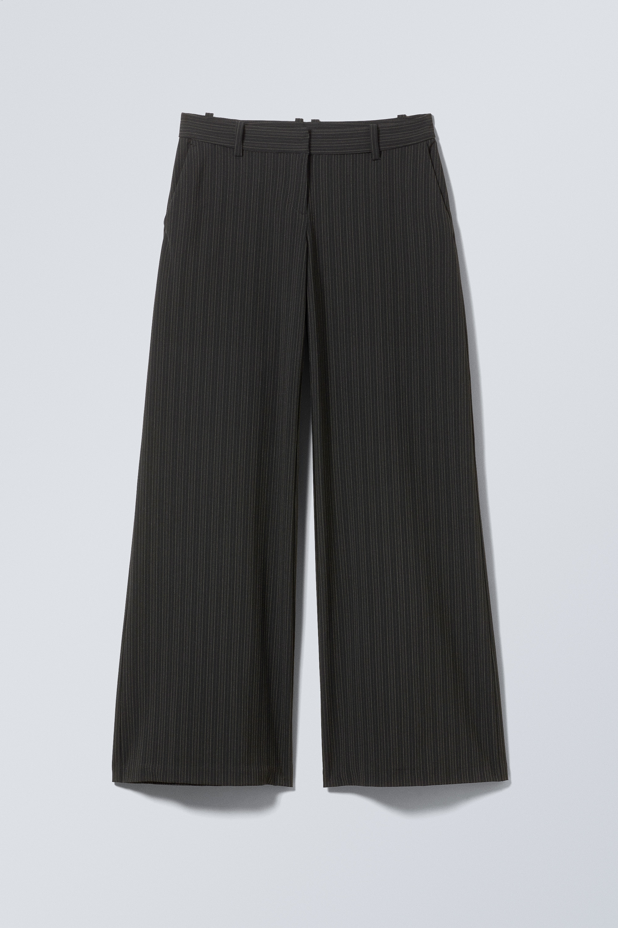 Niskie rozszerzane spodnie garniturowe - Striped Black/Ciemnobrązowy w paski/Czarny