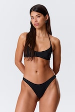 Black - Mid-Rise Ruched Brazilian Bikini Bottoms - 0